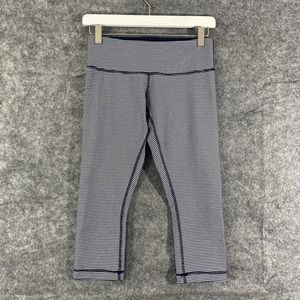 Lululemon Leggings 6 Wunder Under Crop Gingham Printed Navy Blue White Luon